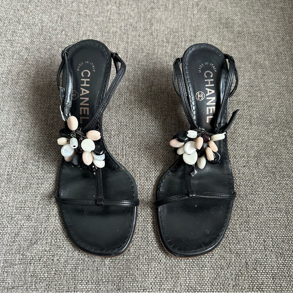 Vintage Chanel strappy beaded heels